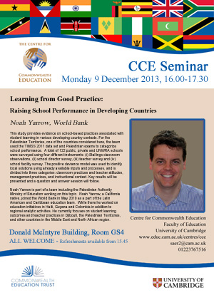 Flyer for Noah Yarrow World Bank Seminar on 9th December 2013