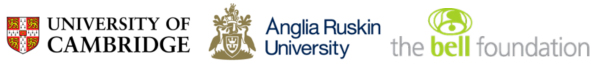 Logos for University of Cambridge Anglia Ruskin University Bell Foundation