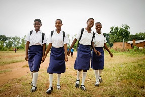 CAMFED girl students walk to school in Zomba Malawi