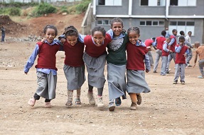 Happy girls in school playground at Hidassie School Addis Ababa Ethiopia