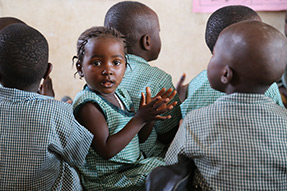 A young girl in class at the KDEC Pre-Primary School Masorie. Sierra Leone