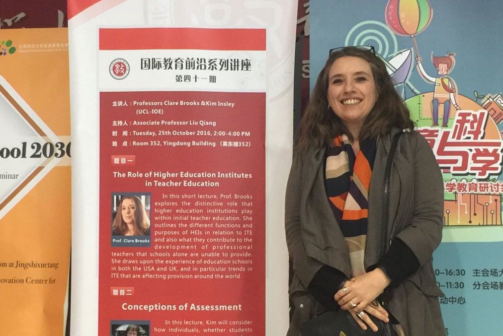 Clare at a conference in China