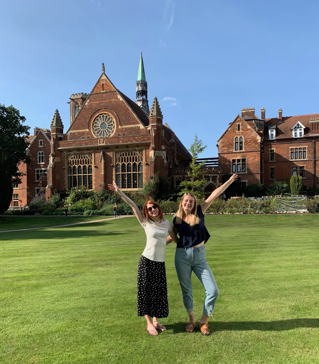 Alex and Abby in the grounds of Homerton College, Cambridge