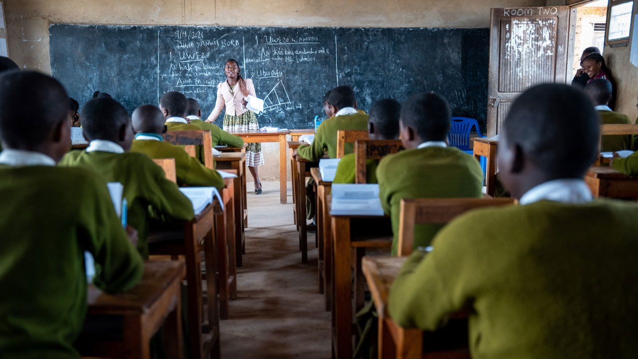 Image: CAMFED Learner Guide Elizabeth leads a ‘My Better World’ self-development session in Tanzania’s Kilolo district. Credit: Kumi Media/CAMFED.