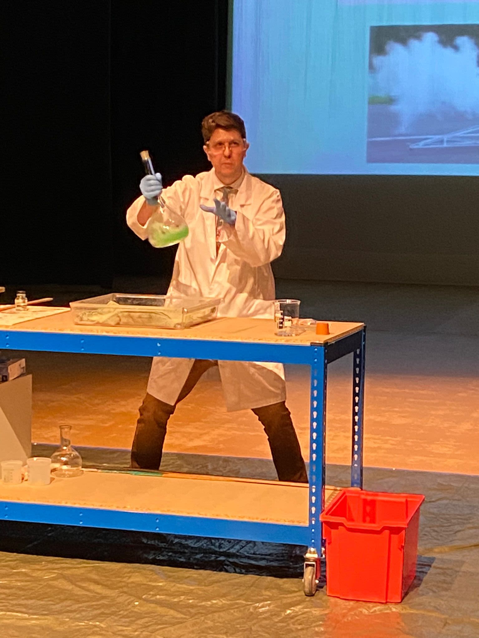 Charlie doing science experiment