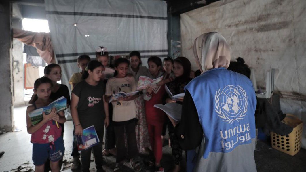 Lessons at the UNRWA-run Khan Younis Elementary Coed School, August 2024.